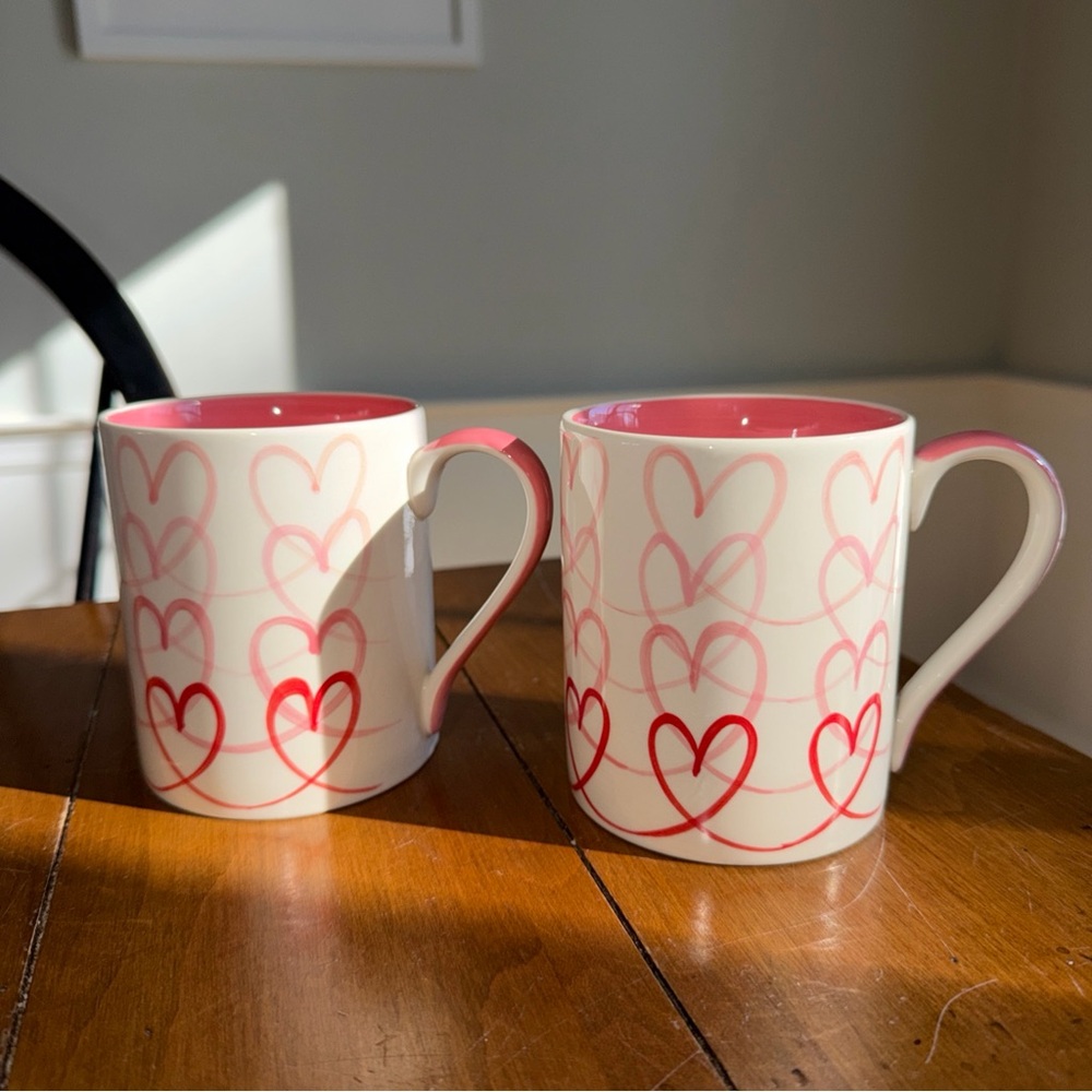Set of Crate&Barrel Red and White Heart Mugs